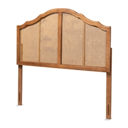 Baxton Studio Iris Vintage Classic and Traditional Ash Walnut Finished Wood and Synthetic Rattan King Size Arched Headboard